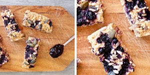 Beitragsbild des Blogbeitrags Oatmeal Riegel mit Blaubeer Marmelade 